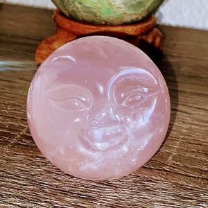 Pink Rose Quartz Buddha Face Crystal Sphere Spiritual Sculpture Home Decor